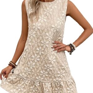 Cream Ruffled Mini Sundress Crew Neck Resort Wear NWOT Large